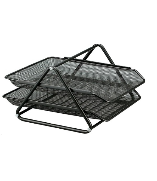 Black metal mesh tray with 2 drawers